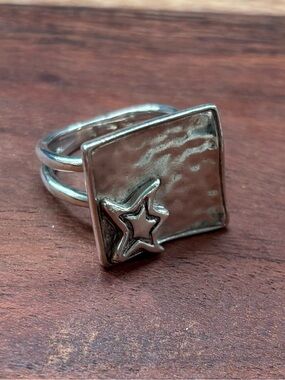 Silpada Retired Sterling Silver Hammered Square Star Statement Ring 925 Size 9